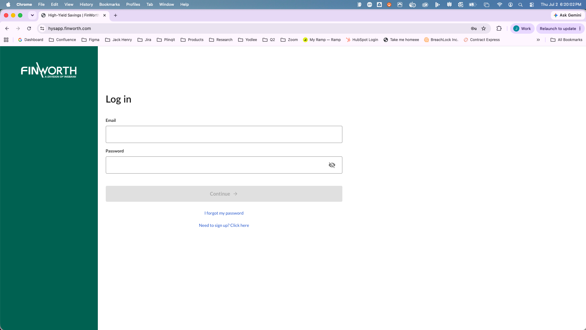 Bank login page