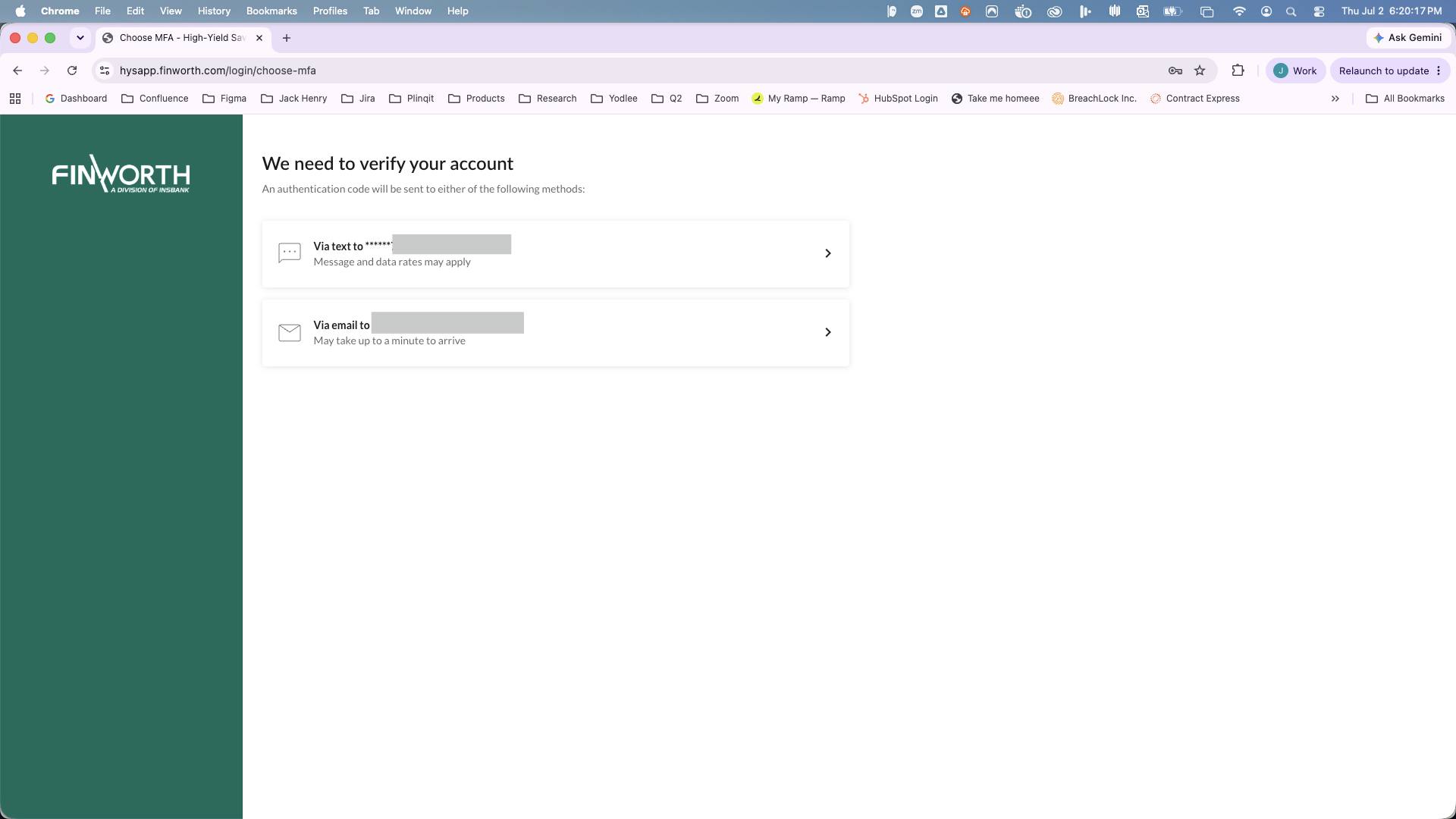 Choose SMS or Email